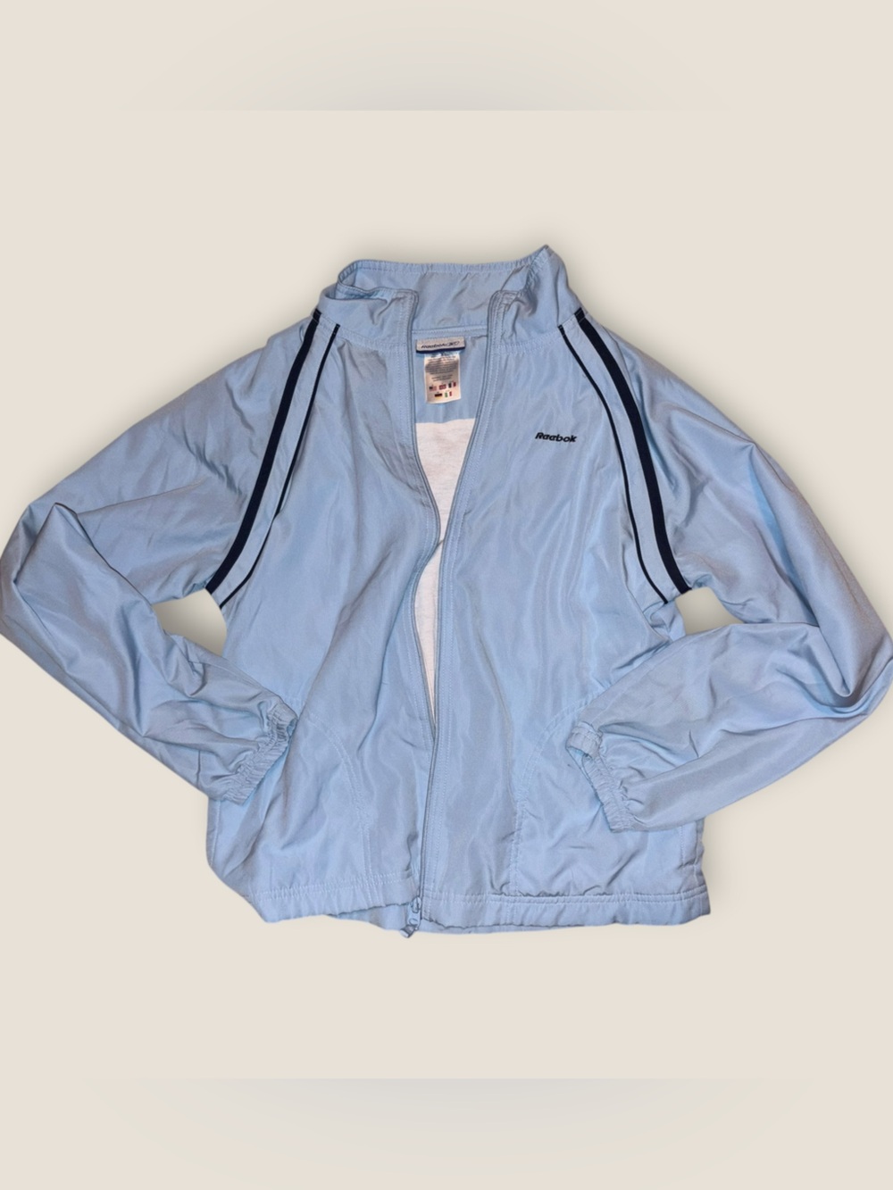 Vintage 90s Reebok Women's Light Blue Track Jacket Windbreaker Bomber